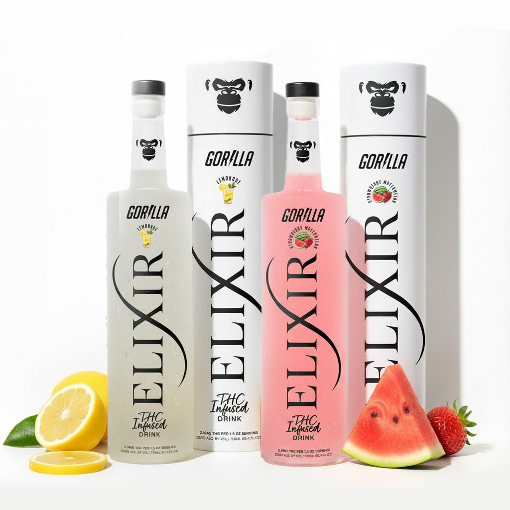 Gorilla Elixir Lemonade and Strawberry Watermelon bottles